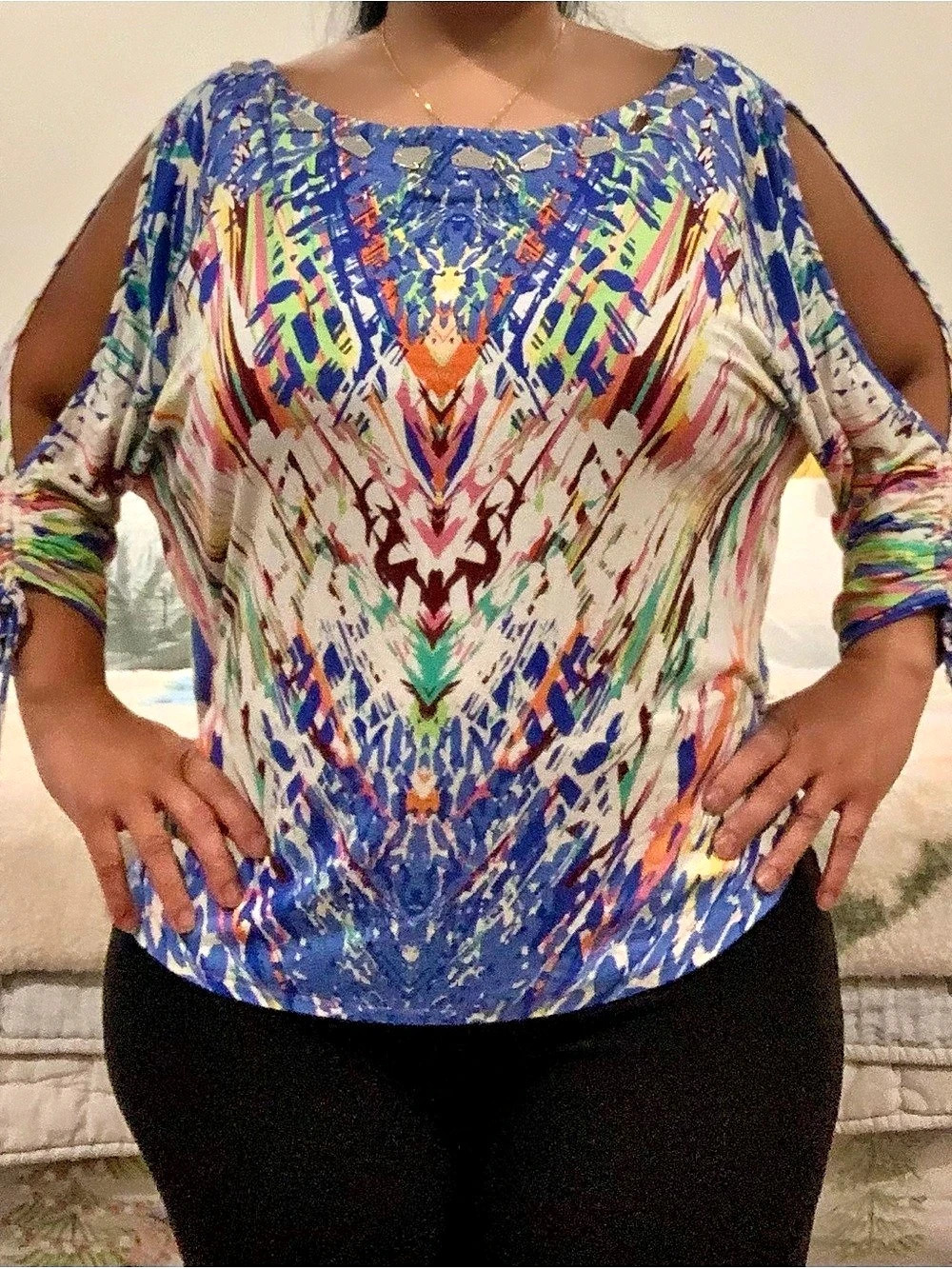 Alberto Makali Abstract Cold Shoulder Tunic Blue & Multicolor Large